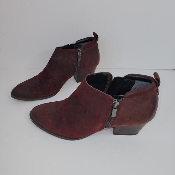 Franco Sarto Greco Ankle Boots Burgundy Suede Leather Zip Booties Womens SZ 6.5 - Picture 2 of 12
